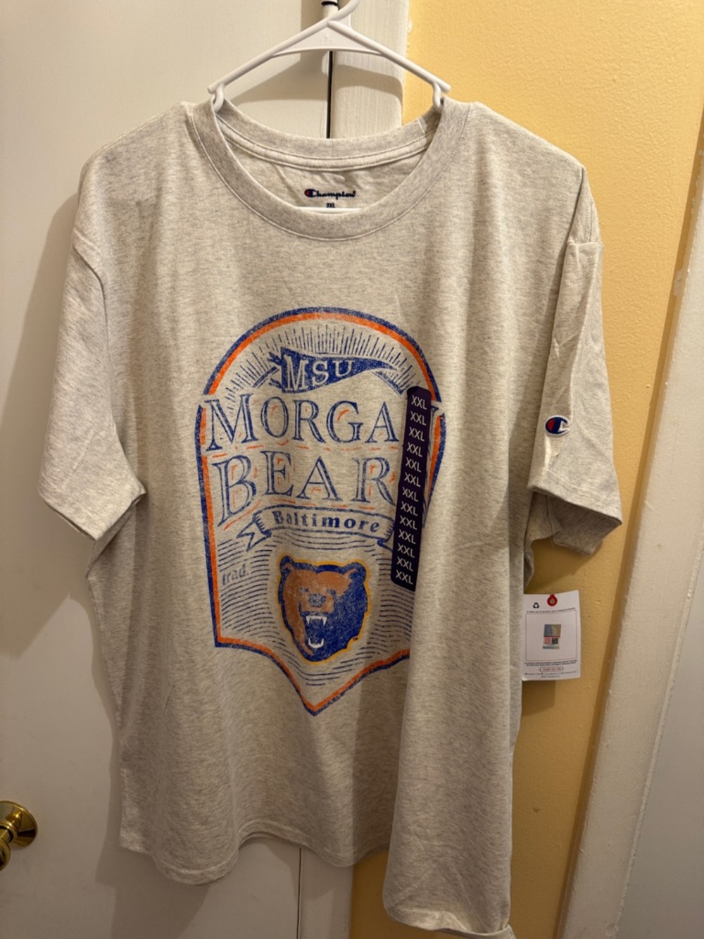 Champion Morgan Bear Graphic Tee - Gray with Blue and Orange Print